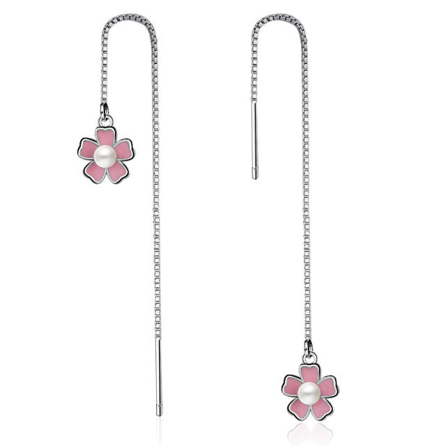 Flower Pearl threader earrings