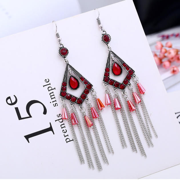 Diamond chain tassel earrings