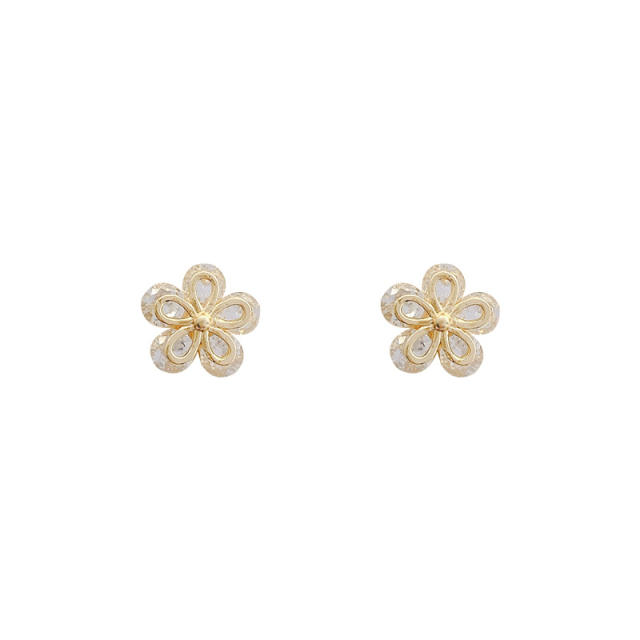 925 silver needle zircon flower studs earrings