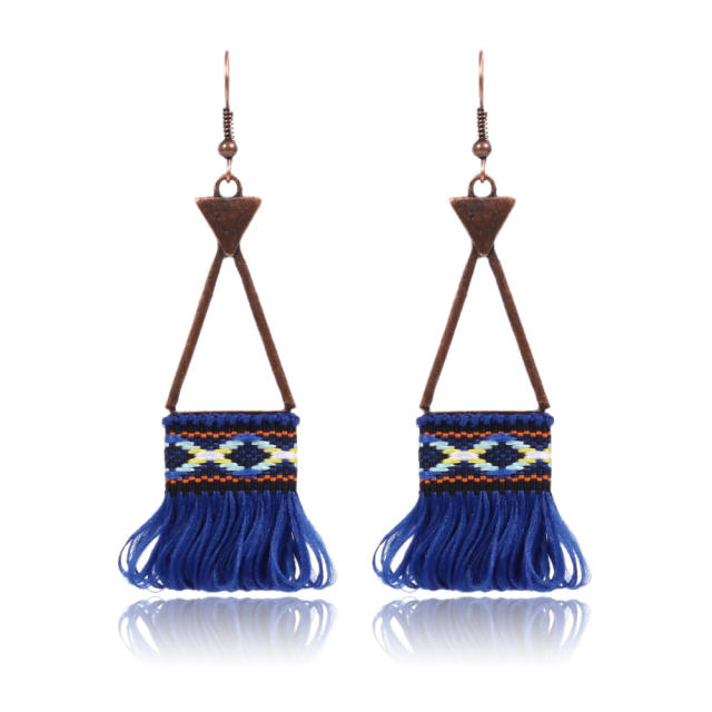 Retro triangle tread hoop tassel earrings