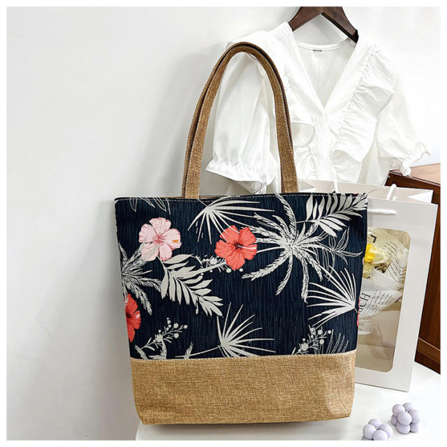 Large capacity color printing canvas beach tote bag