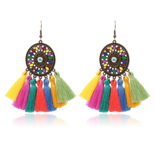 Bohemian style retro thread tassel earrings