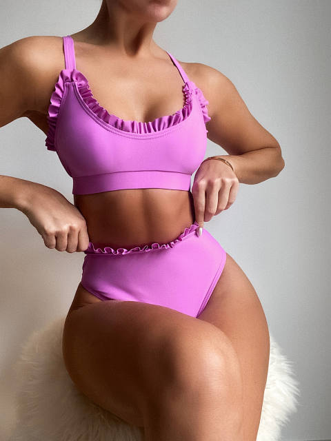 Solid color high waist swimsuit