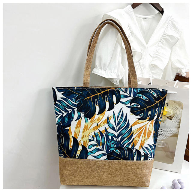 Large capacity color printing canvas beach tote bag