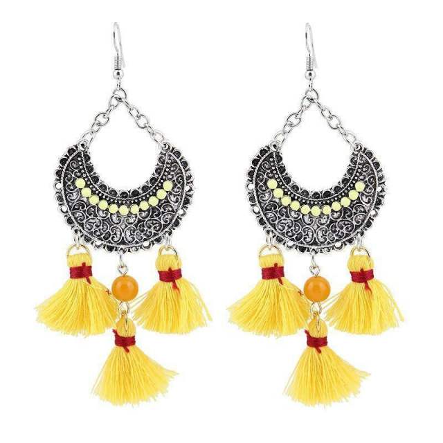 Hollow thread hoop tassel earrings