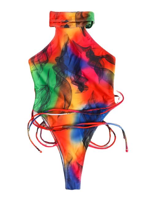Women's lace-up gradient color swimsuit