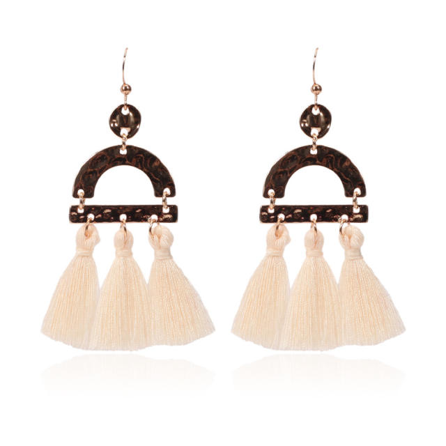 Retro thread hoop tassel earrings