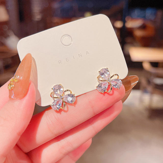 925 silver needle zircon flower studs earrings