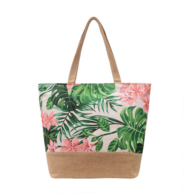 Large capacity color printing canvas beach tote bag