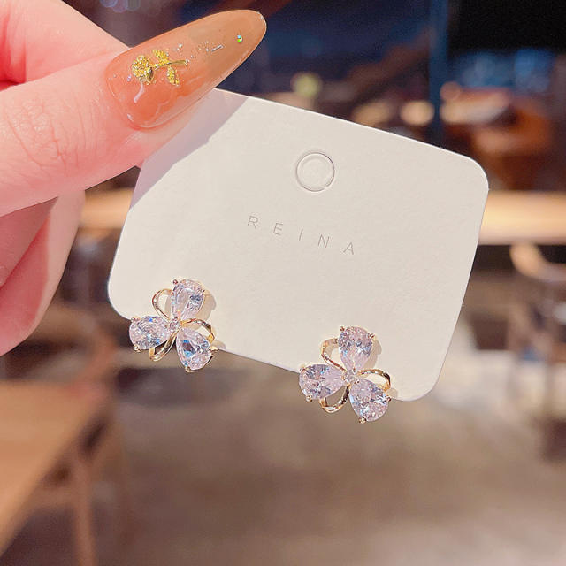 925 silver needle zircon flower studs earrings