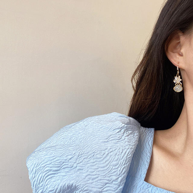 Fashion zircon flower opal dangling earrings
