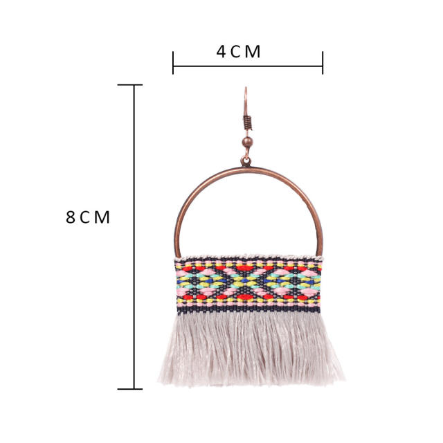 Bohemian style retro thread hoop tassel earrings