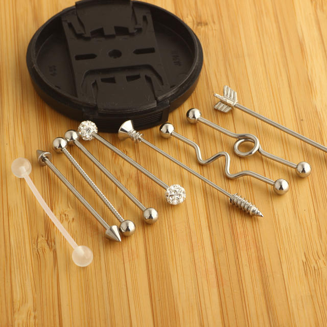 Stainless steel industrial earring 9 pcs set