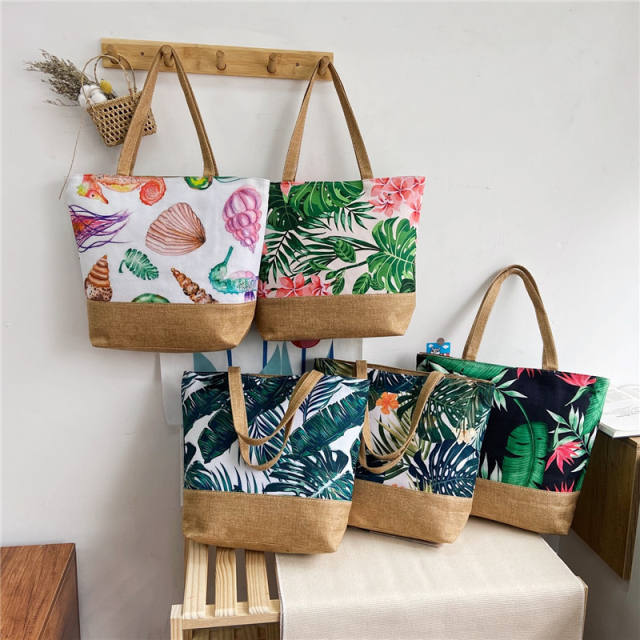 Large capacity color printing canvas beach tote bag