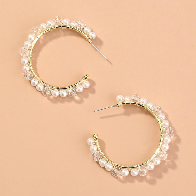 Pearl natural stone hoop earrings