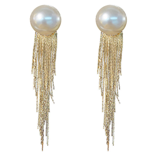 Pearl chain tassel earrings