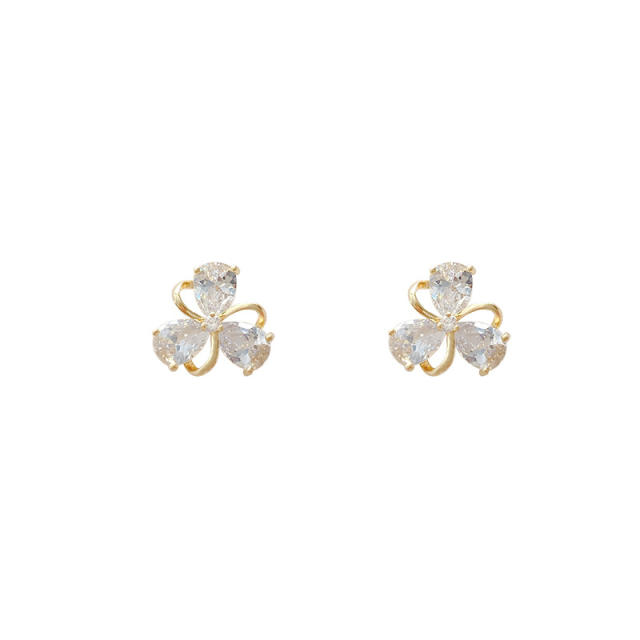 925 silver needle zircon flower studs earrings