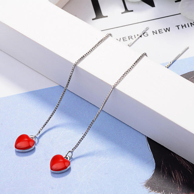 Red heart threader earrings