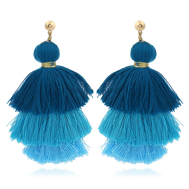 Multi-layer thread tassel earrings