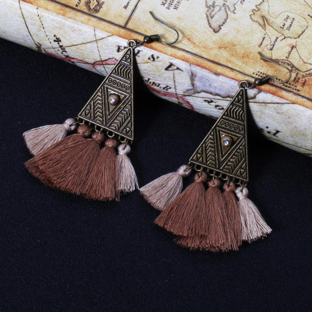 Retro triangle thread tassel earrings