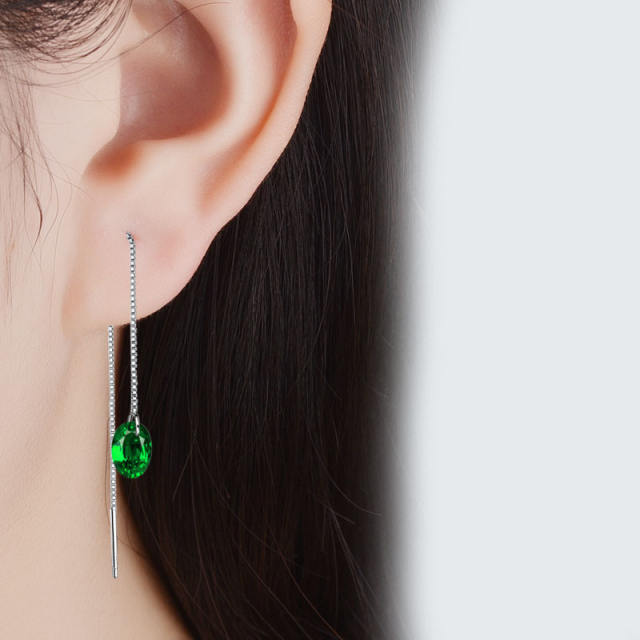 Green cubic zirconia threader earrings