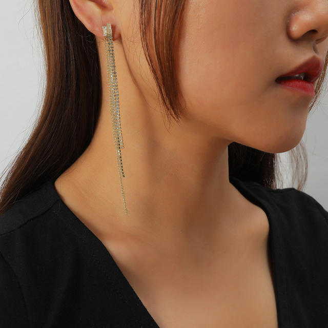 Fashion rhinestone chain tassel earrings