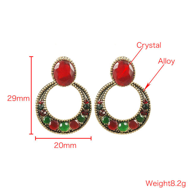 Circle crystal hoop dangling earrings