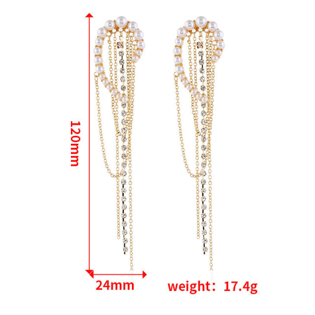 Pearl chain tassel earrings