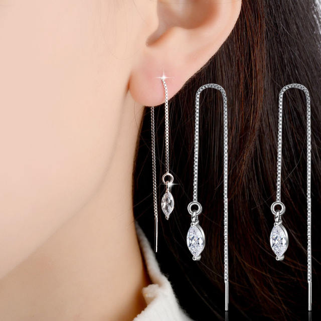 Cubic zirconia diamond threader earrings