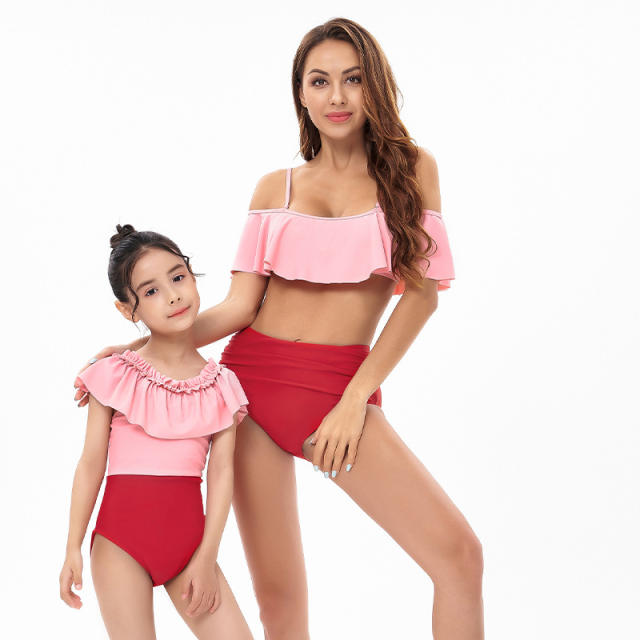 Sweet pink mommy and baby swimwear