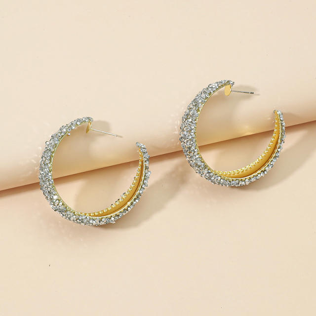 C- shaped diamond hoop earrings