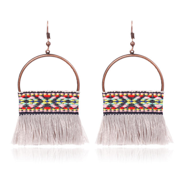 Bohemian style retro thread hoop tassel earrings