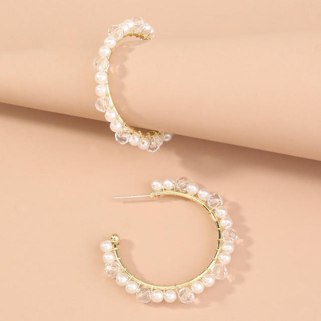 Pearl natural stone hoop earrings