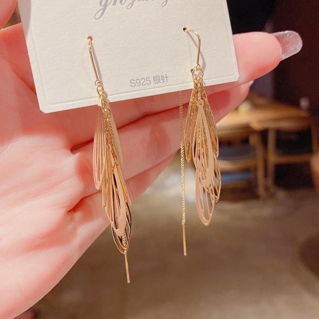 925 silver needle tassel threader earrings