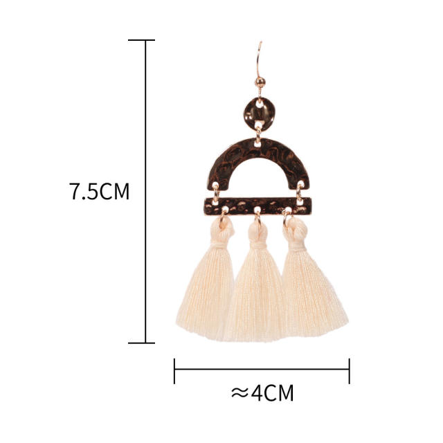 Retro thread hoop tassel earrings