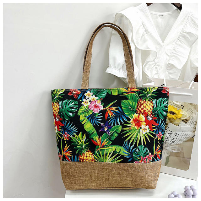 Large capacity color printing canvas beach tote bag