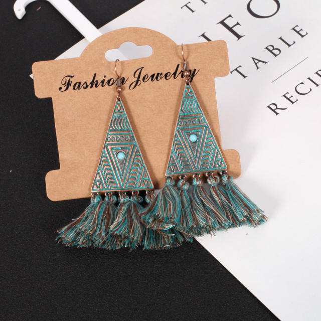 Retro triangle thread tassel earrings