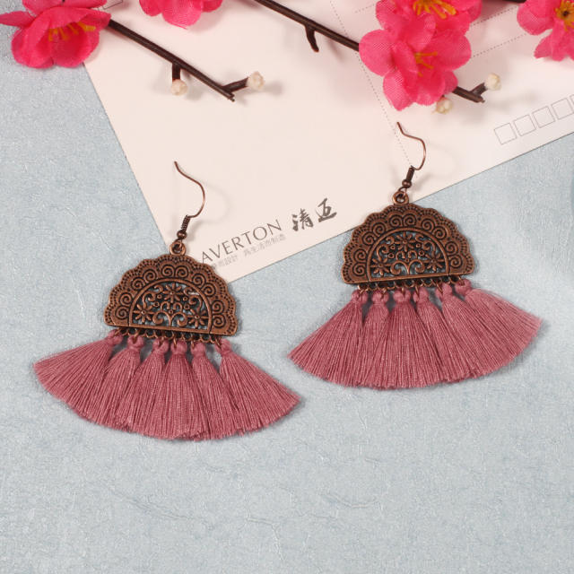 Retro hollowed out thread tassel earrings