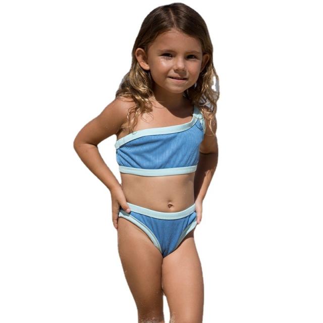 One shoulder colored high waist swimsuit