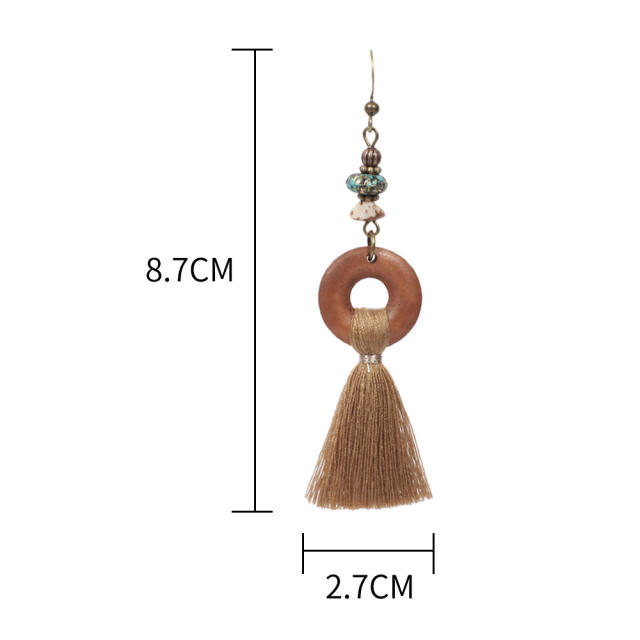 Retro hoop thread tassel earrings