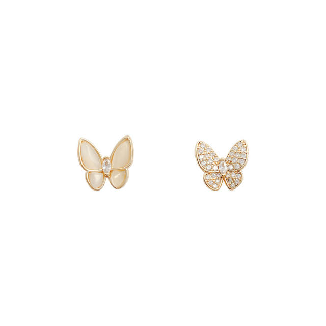 925 silver needle zircon opal butterfly studs earrings