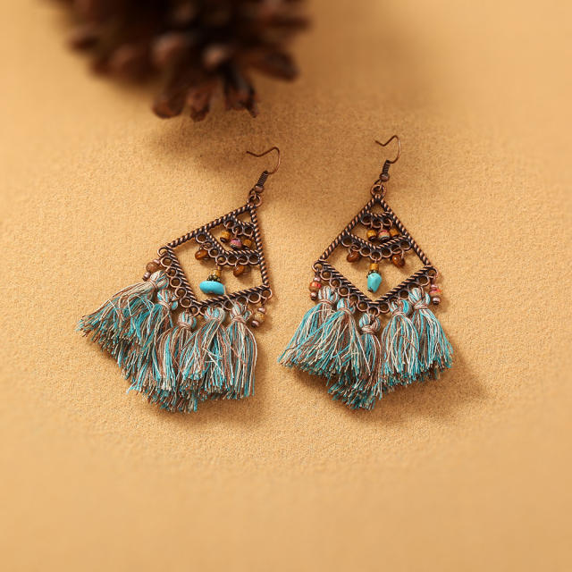 Diamond thread tassel earrings