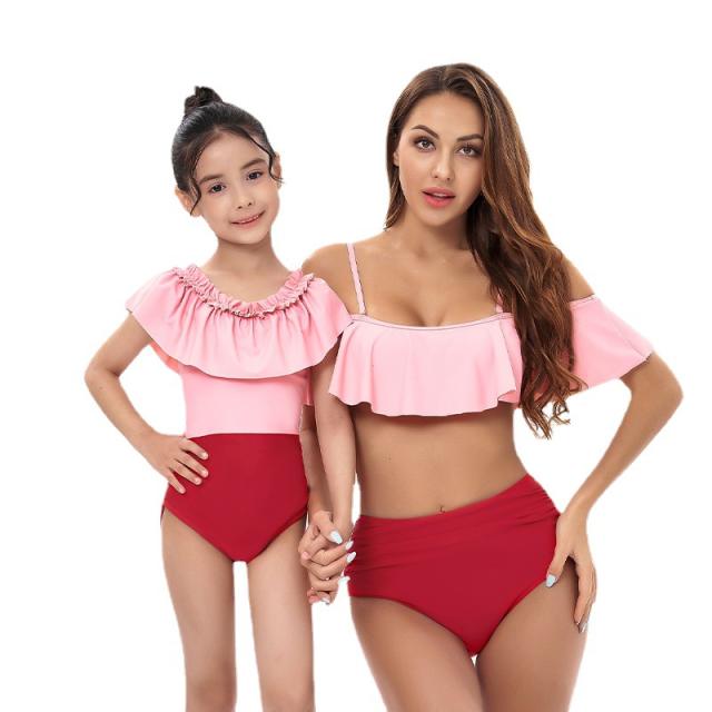 Sweet pink mommy and baby swimwear