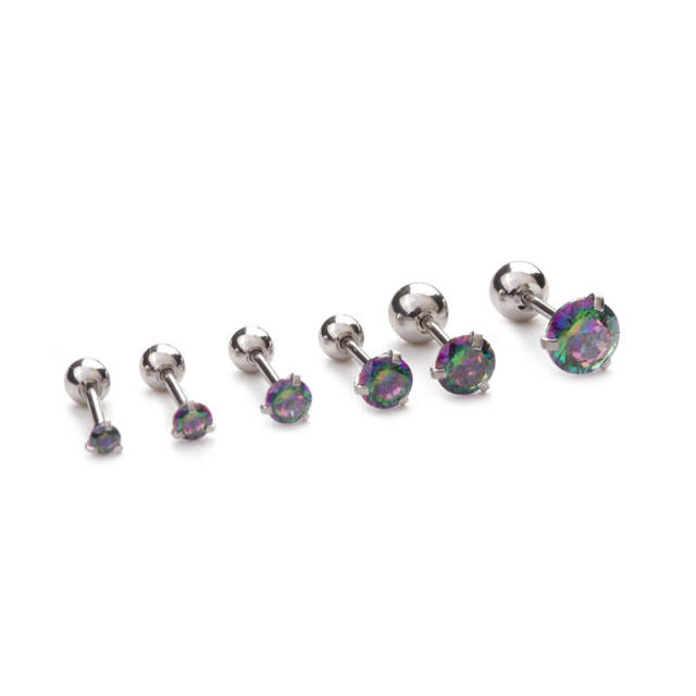 Stainless steel colorful zircon studs cartilage earrings