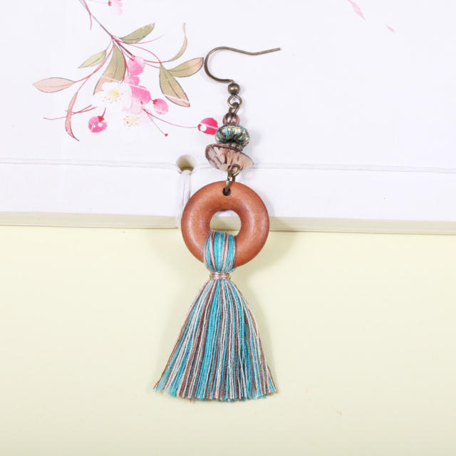 Retro hoop thread tassel earrings