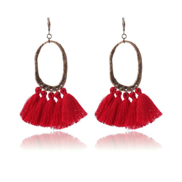 Retro hoop thread tassel earrings