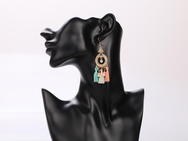 Fashion hoop thread tassel earrings