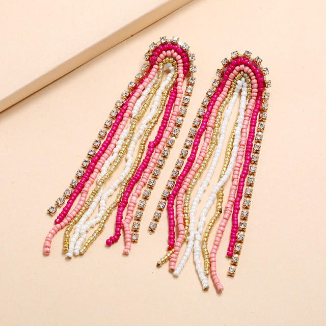Diamond seed bead tassel earrings