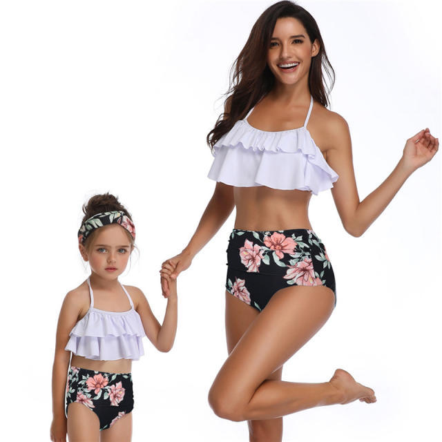 High waist mommy and baby swim suits