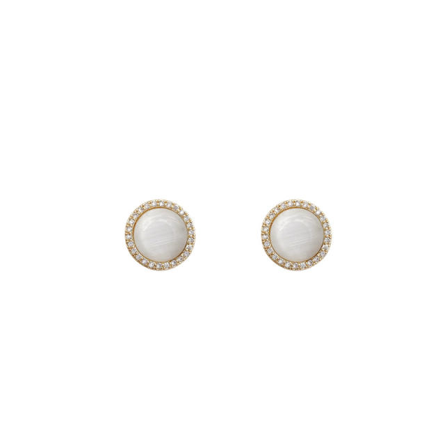 925 silver needle opal round studs earrings